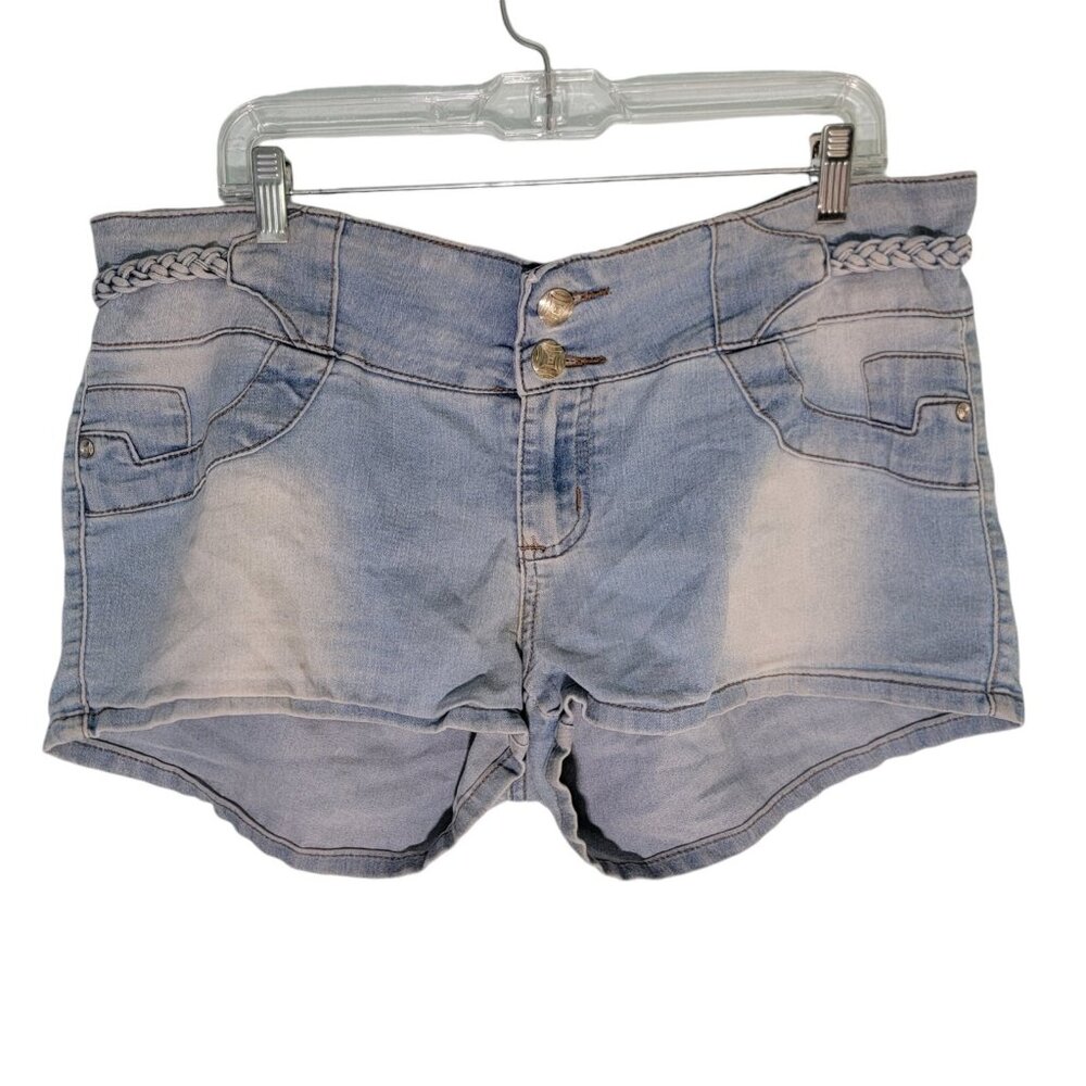 Tush Push Short Shorts Jeans Blue Light Wash Denim Daisy Dukes Juniors Size 13